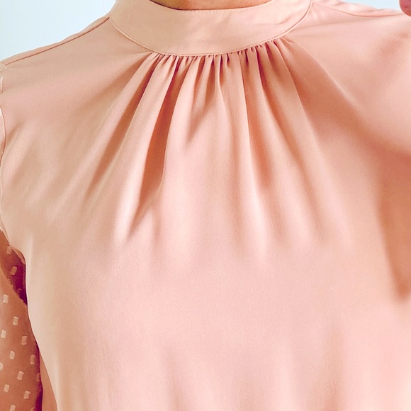 Japna pink mock neck long sleeve blouse with sheer detailed sleeves size small - Picture 8 of 9